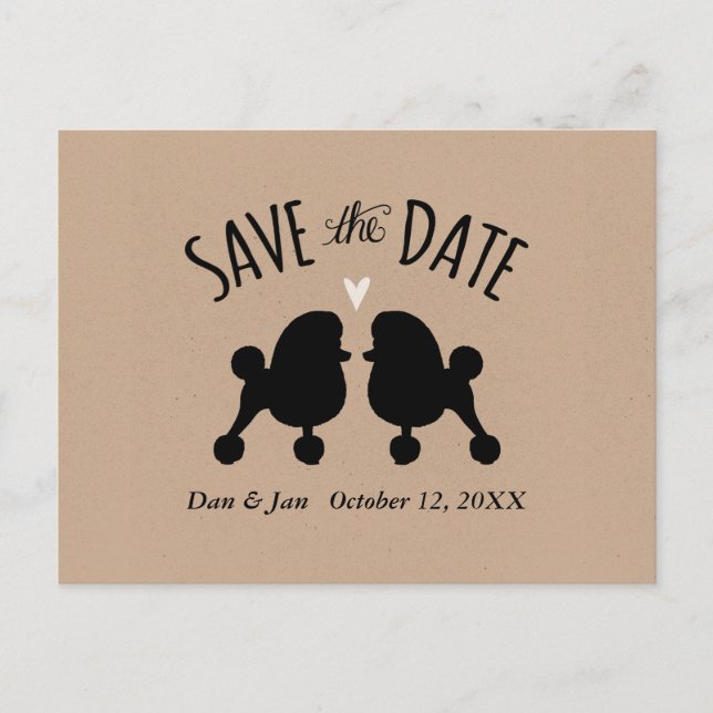Cartão Postal De Anúncio Toy Poodle Silhouettes Casamento Salve a Data (Frente)