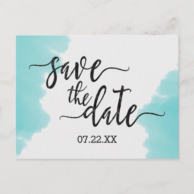 Cartão Postal De Anúncio Traço de Pincel de Aquarela Aqua Salve o Cartão de (Frente)