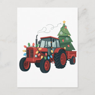 Cartão Postal De Anúncio Trator com Reboque Santa Fazenda Agricultor Natal