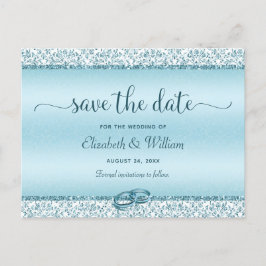 Cartão Postal De Anúncio Trendy Typografia Azul Casamento Salva Data