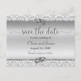 Cartão Postal De Anúncio Trendy Typografia Silver Casamento Salva Data