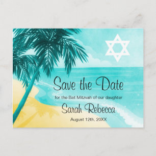Cartão Postal De Anúncio Tropical Beach Bat Mitzvah Salve a Data