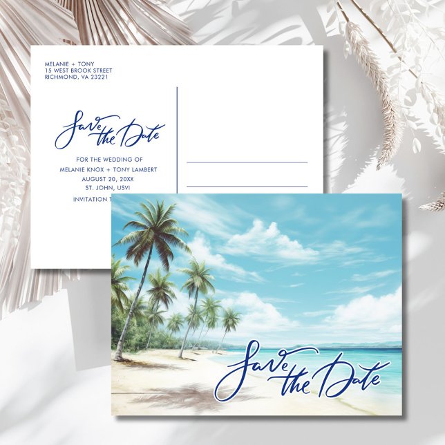 Cartão Postal De Anúncio Tropical Beach Wedding Save the Date  (Tropical Beach Wedding Save the Date Announcement Postcard)