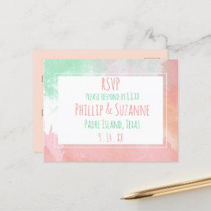 Cartão Postal De Anúncio Tropical Coral Neo Verde Água-Forte Casamento RSVP