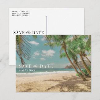 Cartão Postal De Anúncio Tropical Destination Beach Wedding Save the Date