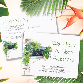 Cartão Postal De Anúncio Tropical Foliage Floral Moving Announcement