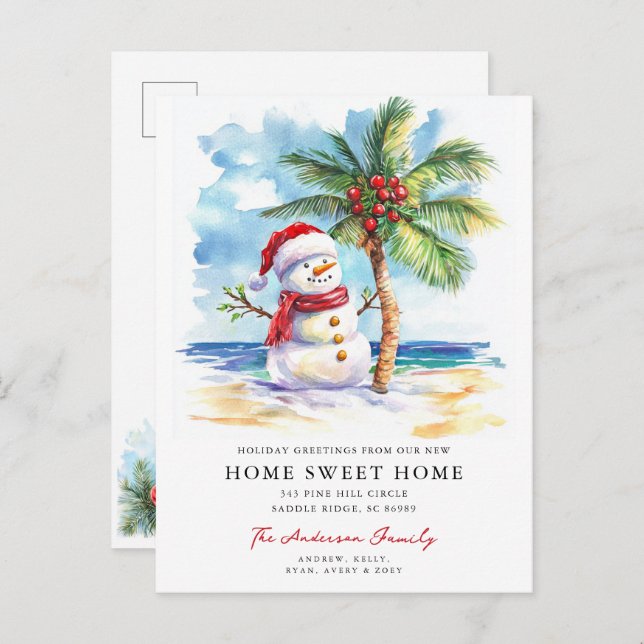 Cartão Postal De Anúncio Tropical Snowman Home Sweet Home Card (Frente/Verso)