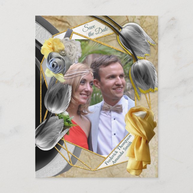 Cartão Postal De Anúncio Tulipas cinzas e amarelas em textura. (Frente)