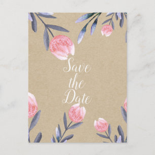 Cartão Postal De Anúncio Tulipas de Aquarela Peach Spring Save the Date