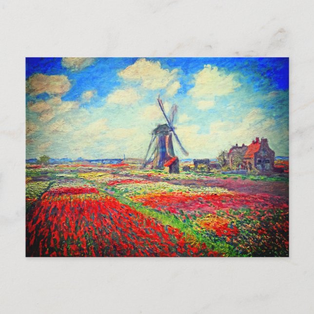 Cartão Postal De Anúncio Tulipas Moinho de Vento de Monet (Frente)