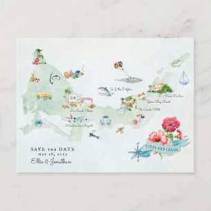 Cartão Postal De Anúncio Turks & Caicos Mapa de Itinerário de Casamento d