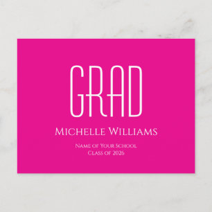 Cartão Postal De Anúncio Turma Moderna de 2025 Formatura Rosa Quente 