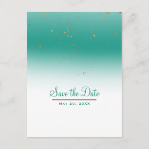 Cartão Postal De Anúncio Turquesa e Dourado Casamento Moderno Glamouroso Sa