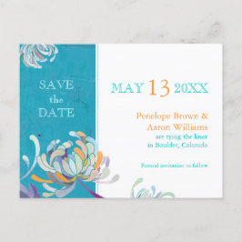 Cartão Postal De Anúncio Turquesa Floral Casamento Salve a Data