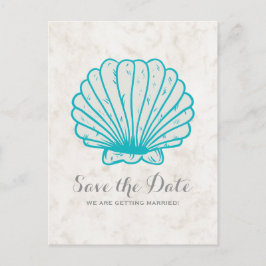 Cartão Postal De Anúncio Turquesa Rustic Seashell Salve o Cartão-Postal