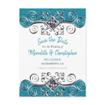 Turquoise Glitter Bling Weding Date
