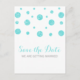 Cartão Postal De Anúncio Turquoise Glitter Confetti Salve a Data Cartão-Pos