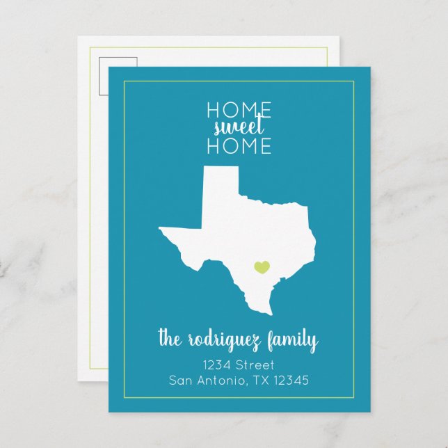Cartão Postal De Anúncio Turquoise Home Sweet Home - Texas Moving (Frente/Verso)