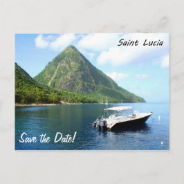 Cartão Postal De Anúncio Uma lancha na frente dos Pitons no santo Lucia