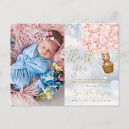 Cartão Postal De Anúncio Urso de Balões Rosa Agradece Foto Inverno Bebê