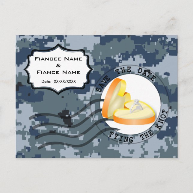Cartão Postal De Anúncio USN Navy Salvar a Data & Aliança (Frente)