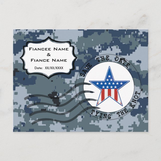 Cartão Postal De Anúncio USN Navy Salvar a Data e Estrela (Frente)