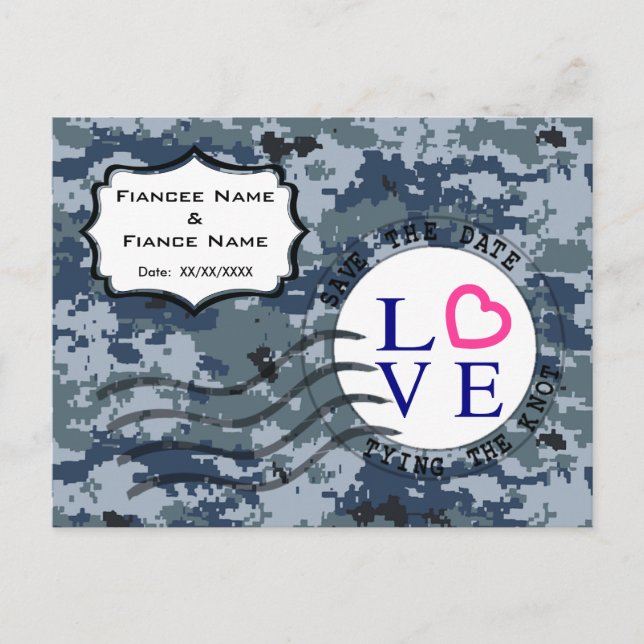 Cartão Postal De Anúncio USN Navy Salve a Data & Amor (Frente)