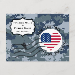 Cartão Postal De Anúncio USN Navy Salve a Data & Coração Americano