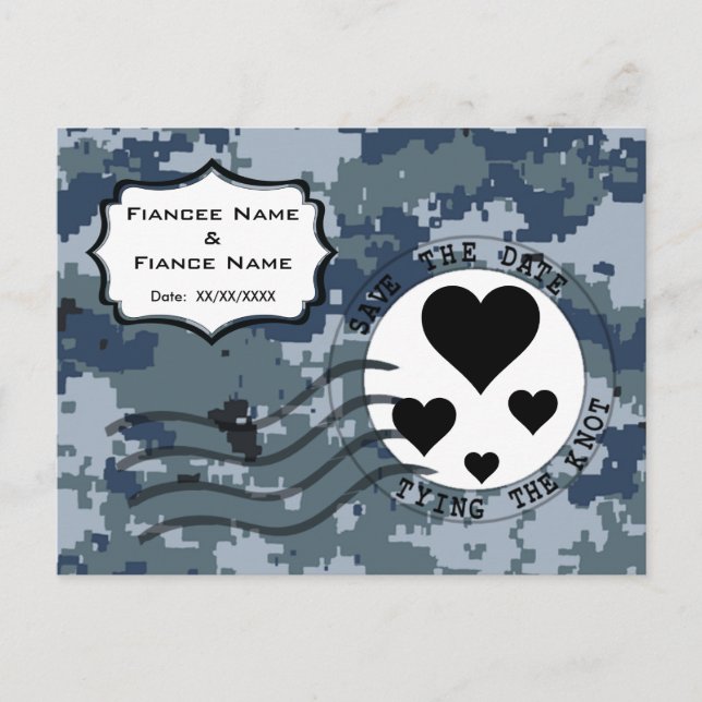 Cartão Postal De Anúncio USN Navy Salve a Data e Corações (Frente)