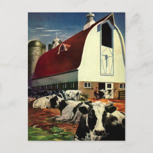Cartão Postal De Anúncio Vacas de Fazenda de Laticínios Vintage, Mudança de