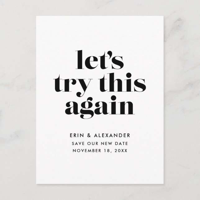 Cartão Postal De Anúncio Vamos Tente isso novamente Alterar o casamento de  (Frente)