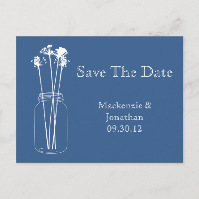 Cartão Postal De Anúncio Vaso Azul Vintage com Flores Selvagens Salvar A Da (Frente)