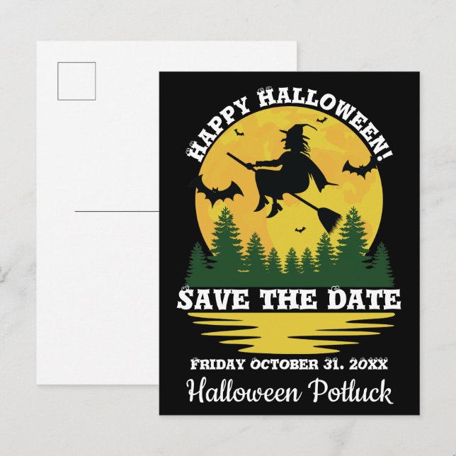 Cartão Postal De Anúncio Vassoura-voadora de bruxa-das-bruxas (Frente/Verso)