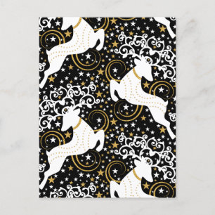 Cartão Postal De Anúncio Veado Floral de Natal Dourado Florido