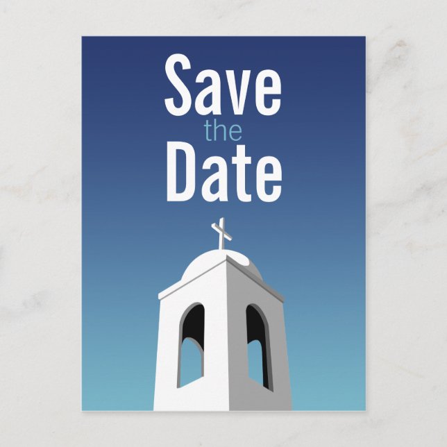 Cartão Postal De Anúncio Verão Mediterrâneo, salve a data (Frente)