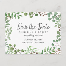 Cartão Postal De Anúncio Verde Botânico | Folha | Salvar a data