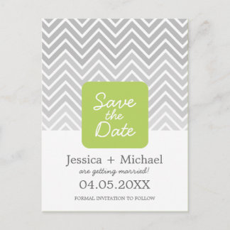 Cartão Postal De Anúncio Verde Cinza Ombre Chevron Salvar o Casamento A Dat