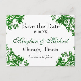 Cartão Postal De Anúncio Verde Floral Antiquado