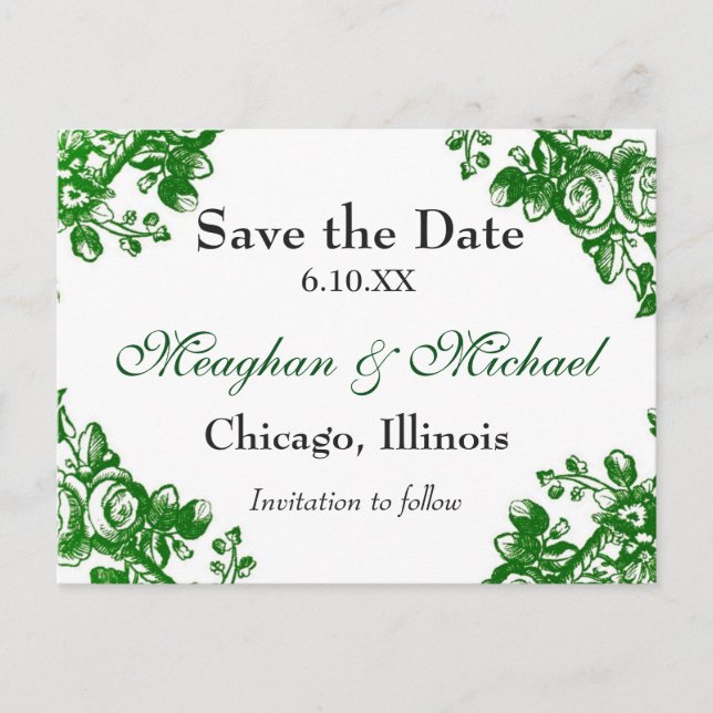 Cartão Postal De Anúncio Verde Floral Antiquado (Frente)