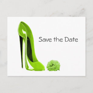 Cartão Postal De Anúncio Verde limão Stiletto Calçado e Rosa