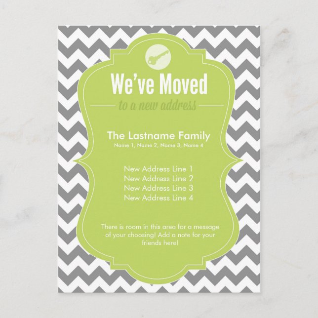 Cartão Postal De Anúncio Verde Mudamos de Cartões-postais de endereço (Frente)