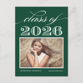 Cartão Postal De Anúncio Verde Vintage Turma de 2026 Foto Formatura
