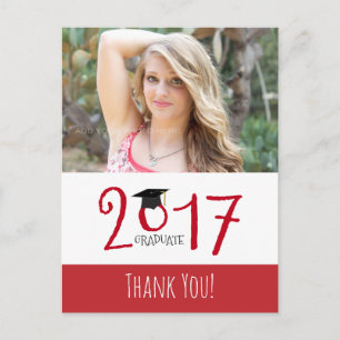 Cartão Postal De Anúncio Vermelho e Branco, Graduação de Fotos Obrigado