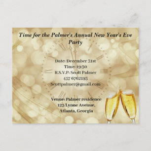 Cartão Postal De Anúncio Véspera de Ano Novo com taças de champanhe 