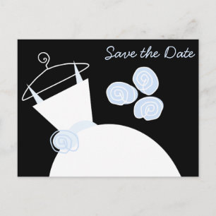 Cartão Postal De Anúncio Vestido de Noiva Azul Save the Date preto horizont