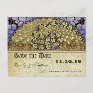 Cartão Postal De Anúncio Vinha Art Nouveau Pavão Save the Date