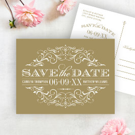 Cartão Postal De Anúncio Vintage Antigo Ouro Florido Salve a Data