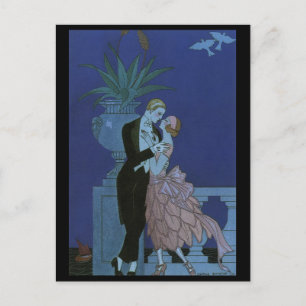 Cartão Postal De Anúncio Vintage Art Deco Newlyweds Salva a Data
