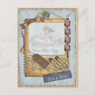 Cartão Postal De Anúncio Vintage Baby Boy Arrival Comunicando Foto