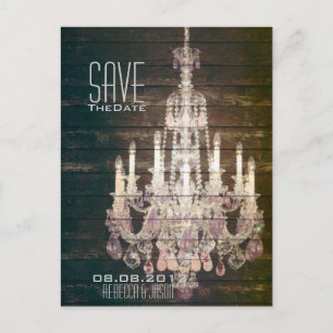 Cartão Postal De Anúncio Vintage Barn Wood Chandelier Weding Save the date